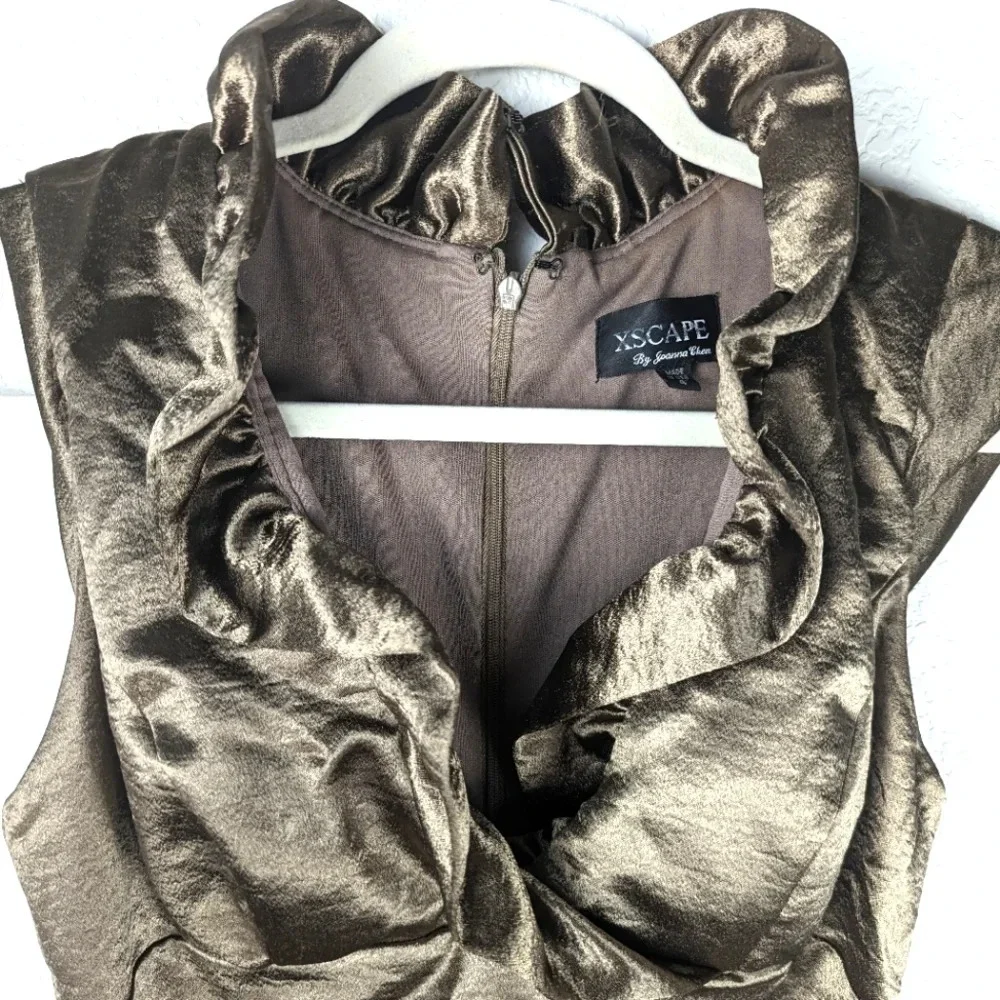 Xscape By Joanna Chen Ruffle Metallic Bronze Bodycon Formal Dress Size 4 - Picture 11 of 12